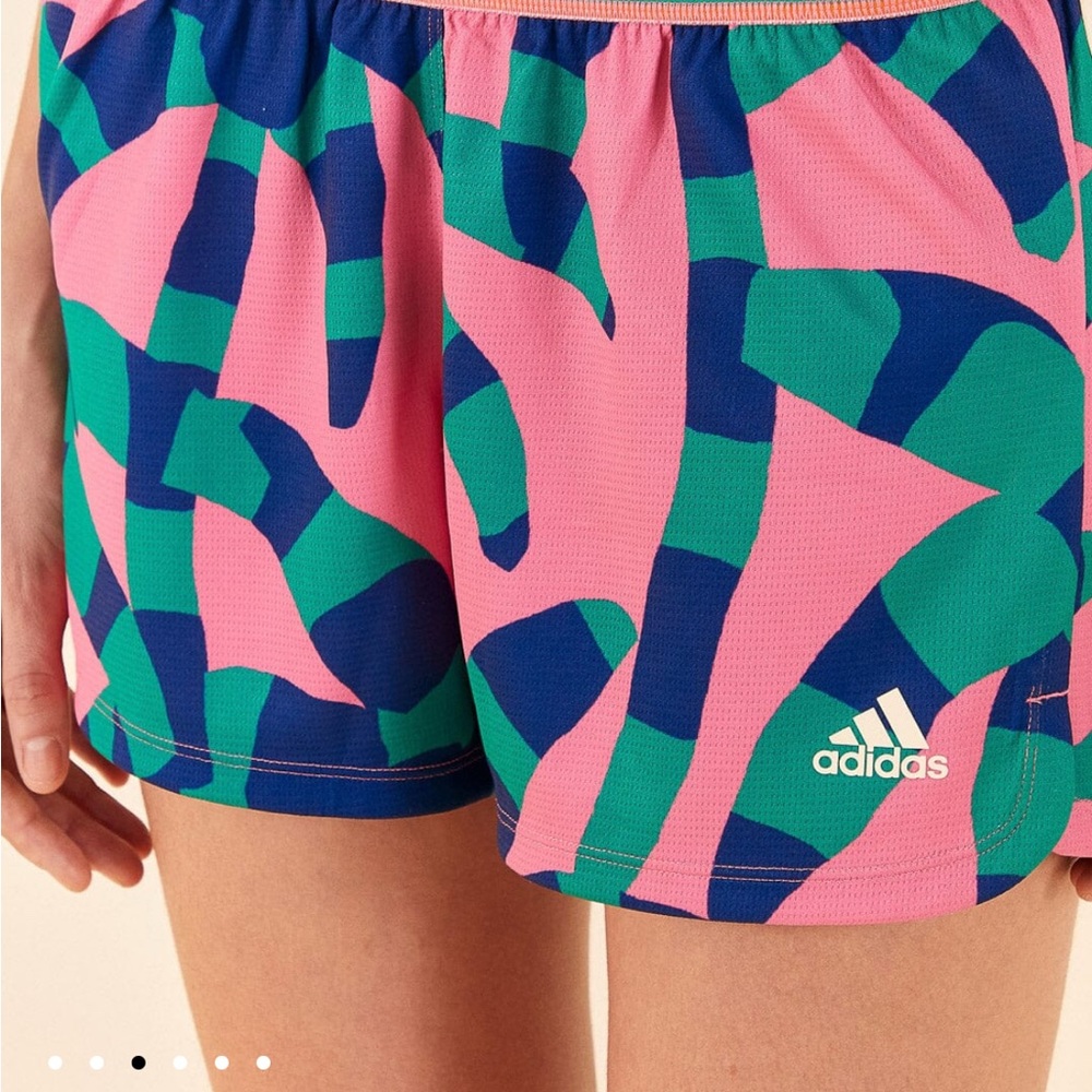 Adidas Women's Vibrant Pink and Green Athletic Shorts